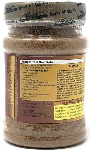 Miniatura 4 de Rani Kebab Masala Mezcla de especias indias para platos de carne, tarro PET de 3 onzas (3.00 oz) ~ Todo natural, sin sal Vegano Sin