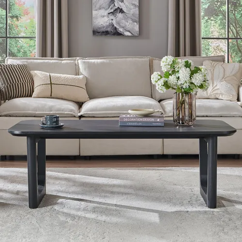 Miniatura 7 de ACCOHOHO Mesa auxiliar moderna de mediados de siglo para sala de estar, mesa auxiliar rectangular grande de madera de 51.2 pulgadas con patas