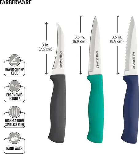 Miniatura 3 de Farberware Juego de cuchillos de pelar, 3 piezas, azul