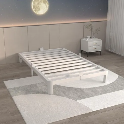 Miniatura 10 de ITIMIDI Marco de cama blanco de 10 pulgadas, tamaño individual con juntas de metal, marco de cama de plataforma blanca metálica, no necesita somier