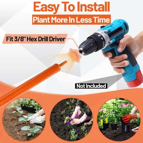 Miniatura 6 de Broca de barrena de 4"x24" para plantar – Barrena de jardín resistente para hoyos de postes con doble hoja en espiral y hexágono de 3/8