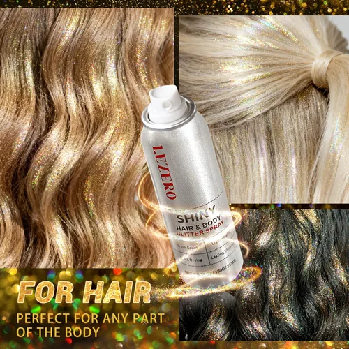 Miniatura 5 de Spray de purpurina para el cabello y el cuerpo para mujer, maquillaje dorado brillante, gran capacidad para conciertos, bodas, festivales, rave, 6.8
