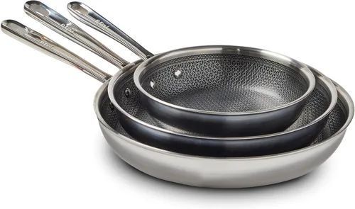 T-fal HybridMesh - Juego de utensilios de cocina de 3 piezas de acero inoxidable de tres capas, 8, 10.25, 12 pulgadas, apto para horno de inducción