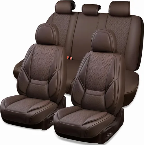 Miniatura 13 de CAR PASS Fundas de asiento de automóvil de piel de napa para 5 asientos, soporte lumbar de lujo, impermeables, transpirables, duraderas, todas