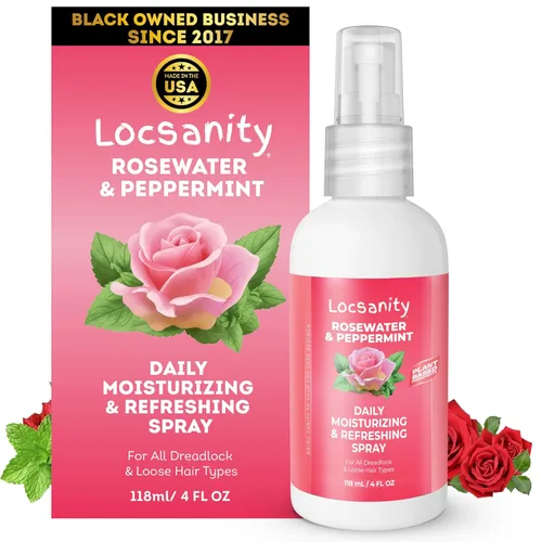 Loc Spray - Locsanity - Spray hidratante diario de agua de rosas y menta para rastas y rastas, hidratante ligero para control del encrespamiento