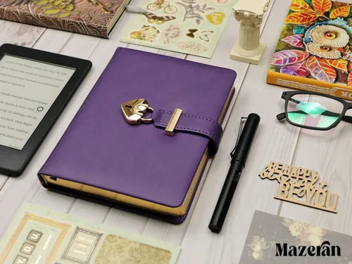 Miniatura 6 de Mazeran Diario de candado, con cierre en forma de corazón, de piel sintética, tapa dura, con borde dorado dorado, diario de viaje, con cierre Púrpura
