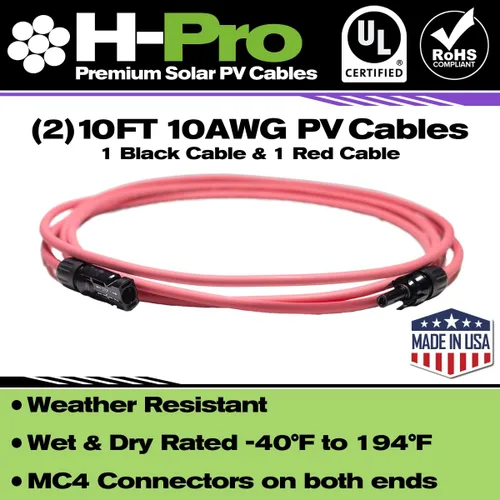 Miniatura 2 de Cables solares fotovoltaicos prémium de 10 pies 10 AWG con conectores macho y hembra, 7 hebras de cobre/2000 voltios, doble aislamiento y resistente