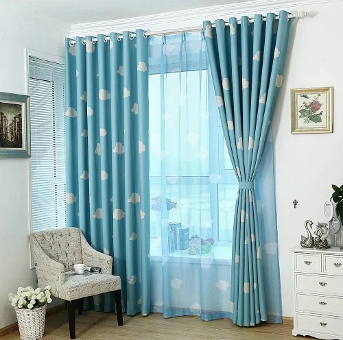 Miniatura 2 de GYROHOME Cortina de nube azul y blanca con ojales en la parte superior, aislamiento térmico, oscurecimiento de habitación, ahorro de ruido