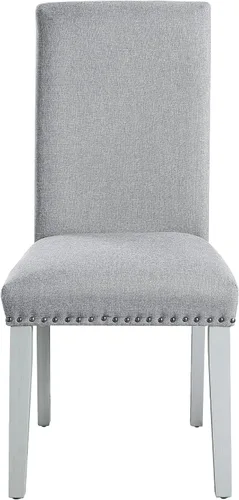 Miniatura 4 de Acme Lanton - Silla auxiliar en tela de lino gris y blanco antiguo