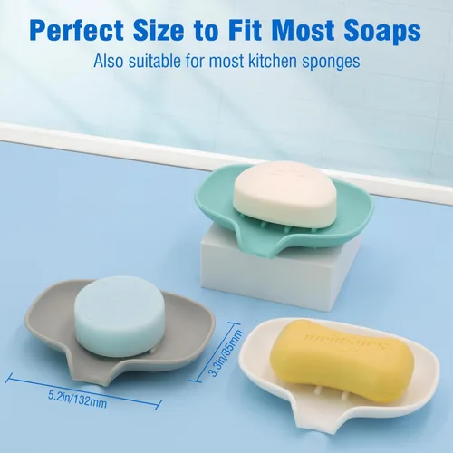 Miniatura 5 de Paquete de 3 jaboneras de silicona con drenaje, soporte para jabón de barra para ducha/baño, bandeja de jabón de cascada autodrenante/ahorrador
