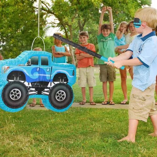 Miniatura 4 de Piñata de camión pequeño, piñata de camión de cumpleaños para niños, piñata de construcción con palo, confeti para niños, suministros de fiesta