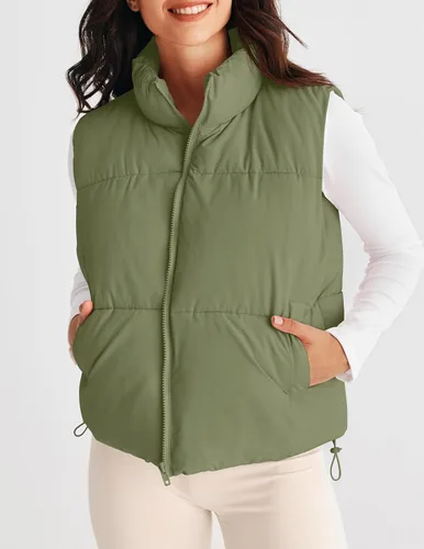 Miniatura 2 de MEROKEETY Chaleco acolchado para mujer, cuello alto, con cremallera, sin mangas, con bolsillos