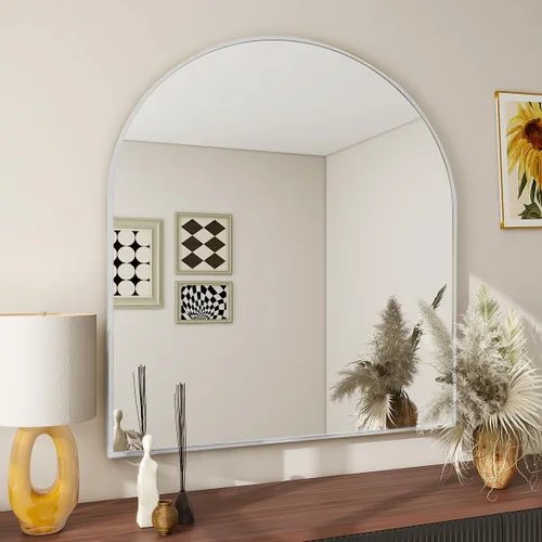 Miniatura 7 de BEAUTYPEAK Espejo de baño de arco de 20 x 30 pulgadas, espejo de pared con marco de metal para dormitorio, entrada, sala de estar, plateado Plata