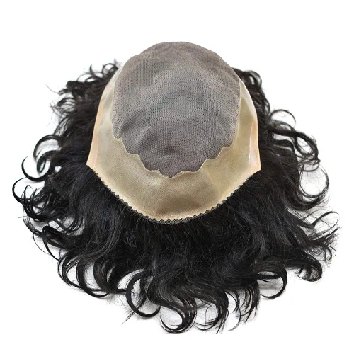 Miniatura 3 de SINGAHAIR - Sistema de cabello rizado ondulado con revestimiento de poliéster para hombre (6 x 8 pulgadas, densidad media ligera, 1# negro azabache)