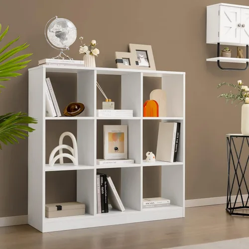Miniatura 4 de Tangkula Estantería de 9 cubos, estantería abierta independiente, almacenamiento moderno en cubos con dispositivo anti-caída, estante de exhibición