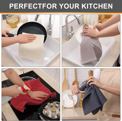 Miniatura 461 de Kitinjoy - Paños de cocina de 100 % algodón, tela de tejido gofrado, paño de limpieza ultrasuave, absorbente y de secado rápido. Beige