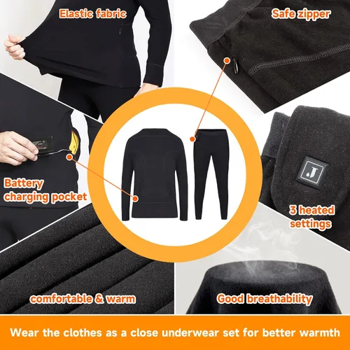 Miniatura 6 de Ropa interior térmica con calefacción para hombres y mujeres ropa interior larga con calefacción conjuntos de capa base Johns camisa calefactada