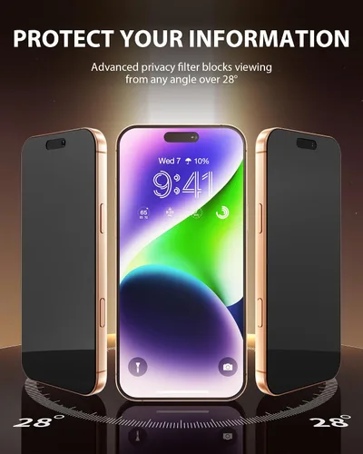 Miniatura 3 de PDDKISS Paquete de 2 protectores de pantalla de privacidad para iPhone 17 Pro Max de vidrio templado de 6.9 pulgadas + 2 protectores de lente