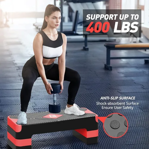 Miniatura 2 de GYMMAGE Escalón de ejercicio aeróbico, escalón aeróbico ajustable para ejercicio, plataforma de entrenamiento para escalonar, plataforma de pasos