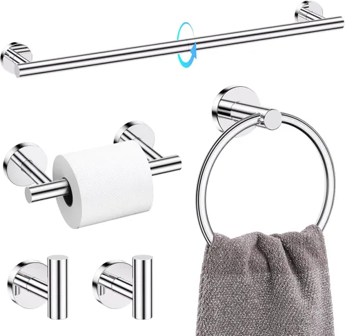 TQKAG Juego de 5 Piezas de Herrajes de Baño de Cromo Pulido 23.6" Acero Inoxidable SUS304 Juegos de Soporte de Barra de Toallas de Baño Portapapel