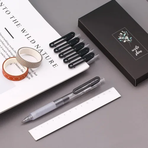 Miniatura 6 de Bolígrafos de punta ultrafina 0.38 de escritura suave retráctiles para diario, planificador, toma de notas, punta de 0.38 mm, tinta negra de secado