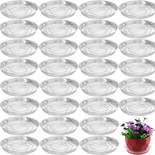 30 paquetes de platillos pequeños transparentes de 4 pulgadas para uso en interiores y exteriores, bandejas de plástico resistentes para macetas,