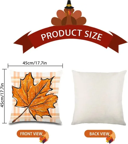 Miniatura 2 de YUJUN Paquete de 4 fundas de almohada decorativas de otoño, 18 x 18 pulgadas, diseño de búfalo, calabaza, hojas de arce, Acción de Gracias, otoño