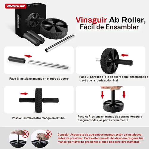 Miniatura 3 de Vinsguir Rueda de Rodillo Abdominal - Equipo de Entrenamiento Abdominal para Entrenamiento de Fuerza Abdominal y del Core, Equipo de Fitness