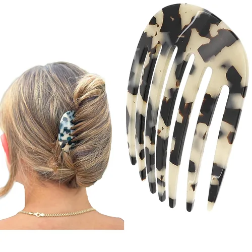 Miniatura 7 de Camila Paris CP3407 - Peine lateral francés pequeño redondeado, gris, hecho a mano, pinzas de pelo de sujeción fuerte para mujer, moño Chignon
