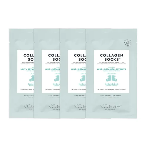 VOESH Calcetines de colágeno, calcetines de colágeno para pies secos, paquete de 4, aceite de menta, reparación de talón agrietado, calcetines
