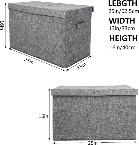 Miniatura 4 de popoly Cofre grande de juguetes con tapa, organizador plegable de almacenamiento de juguetes con divisor extraíble, 25 x 13 x 16 pulgadas (gris lino)