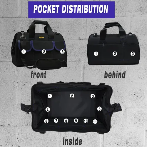 Miniatura 4 de FASTECH Bolsa de herramientas de 20 pulgadas, kit de herramientas de boca ancha impermeable, organizador de bolsa de herramientas resistente