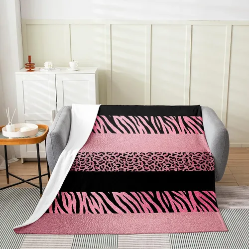 Miniatura 19 de Leopard Print Throw Blanket,40x50,African Wild Animal Skin Print Fleece Blanket for Teens Adults,Zebra Geometric Stripes Wildlife Tribal