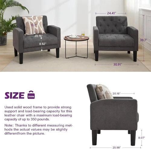 Miniatura 2 de TYBOATLE Sillones de tela de mediados de siglo para sala de estar, cómodo y moderno sillón tapizado para dormitorio, oficina, silla de lectura