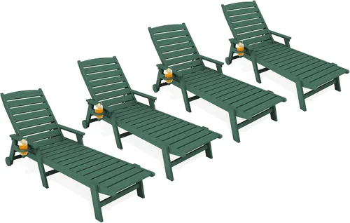Miniatura 19 de KINGYES Sillón de polietileno de alta densidad para exteriores, tumbona reclinable para patio con portavasos para todo tipo de clima, tumbona