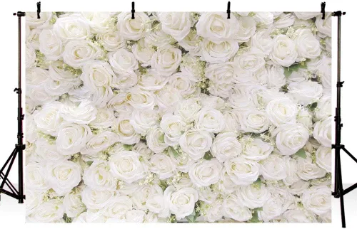 MEHOFOND Fondo de fotografía de boda con rosas blancas y flores florales, decoración de San Valentín, fiesta de despedida de soltera, fiesta,
