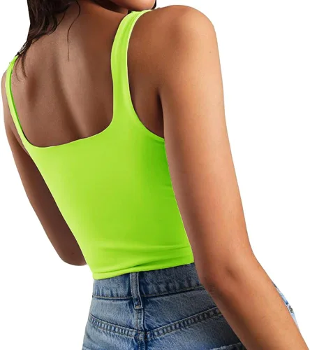 Miniatura 2 de Artfish - Camiseta corta casual y básica con tirantes delgados y cuello cuadrado, sin mangas, de doble capa, ombliguera para entrenamiento