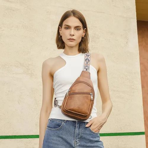 Miniatura 9 de Telena Bolso bandolera para mujer, bolso cruzado para mujer, cangurera de cuero vegano con correa ajustable