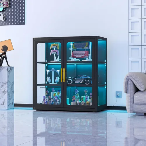 Miniatura 19 de PAOFIN Vitrina de Exhibición con Cerradura de 47" de Alto con Puerta de Vidrio, Gabinetes de Metal con 3 Estantes Ajustables, Gabinete Vitrina