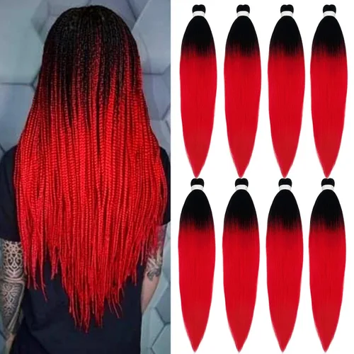 Miniatura 28 de Cabello para Trenzar Naranja Jengibre Pre-Estirado Kanekalo Cabello para Trenzar Pre-estirado 26 pulgadas Extensiones de Cabello Sintético