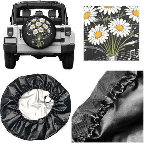 Miniatura 4 de Daisies Music Notes - Cubierta de neumático de repuesto de girasol, protector de rueda a prueba de polvo, para remolque, caravana, SUV y muchos