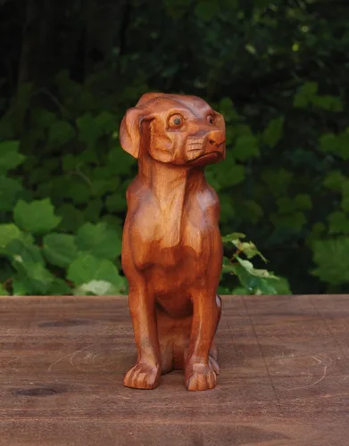 Miniatura 2 de G6 Collection Estatua de perro de madera tallada a mano de 8 pulgadas, escultura artística, decoración rústica para el hogar, decoración hecha a