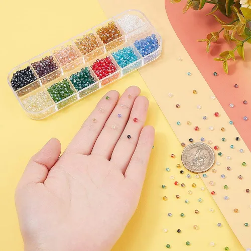 Miniatura 3 de PH PandaHall Briolette - Cuentas de vidrio facetadas de 0.118 pulgadas, 1200 unidades, 1200 unidades, 12 colores, cuentas de cristal checo