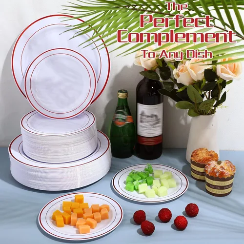 Miniatura 7 de Patelai Juego de 50 platos de plástico desechables para 25 invitados de 10.25 pulgadas, 7.5 pulgadas, platos llanos de plástico resistentes