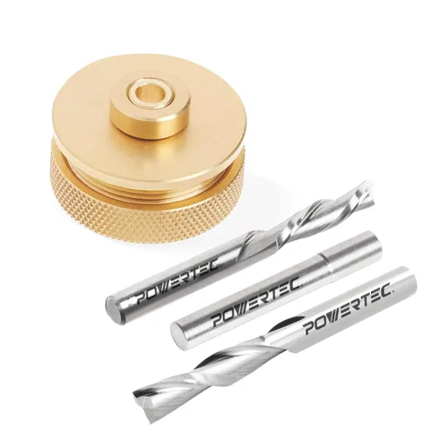 POWERTEC Kit de incrustaciones de enrutador, juego de guía de buje de latón macizo con pasador de alineación, brocas en espiral de carburo de