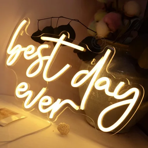 Miniatura 5 de SYLHOME Letrero con luz LED de neón con el texto en inglés "Best Day Ever", para dormitorio, sala de estar, bar, club, cueva de bebé, decoración