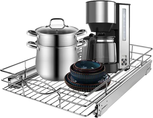 Sikarou Organizador de gabinete extraíble, estantes extraíbles de gabinete de cocina resistente, cesta de alambre deslizante para armarios de
