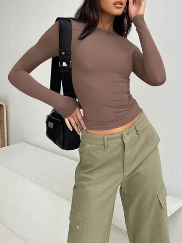 Miniatura 2 de Trendy Queen Camisetas de manga larga para mujer, a la moda, para otoño, 2023, básicas, para entrenamiento, ajustadas, Y2K