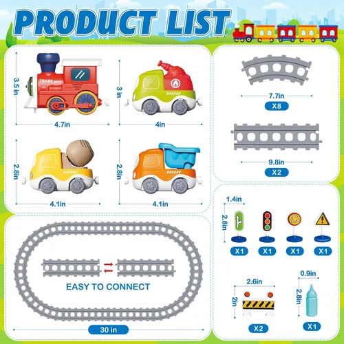 Miniatura 2 de Juego de Tren para Niños Pequeños con Vapor, Sonido y Luces, Juguetes para Niños de 2 a 4 años, Juego de Tren Eléctrico con Pistas y Señales