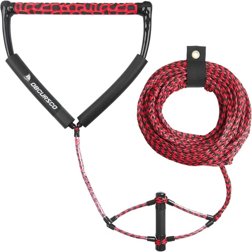 Miniatura 11 de Obcursco Cuerda Wakeboard, línea de deportes acuáticos con mango EVA. Ideal para esquí acuático, wakeboard, rodillera 2 secciones rojo y negro